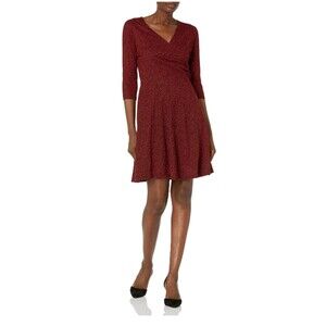 Three Quarter Sleeve Faux Wrap Dress Sz L